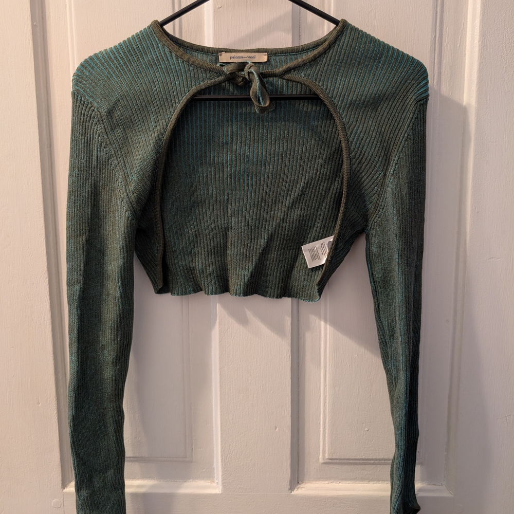 Teal Ribbed Long Sleeve Crop Top